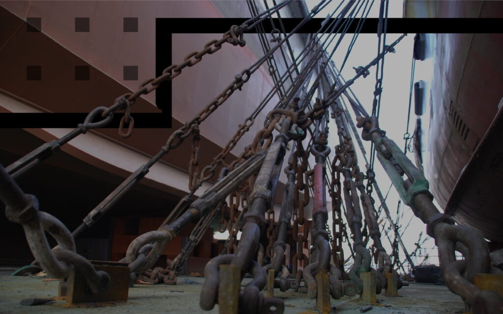 Heavy cargo lashed and secured during a port operation